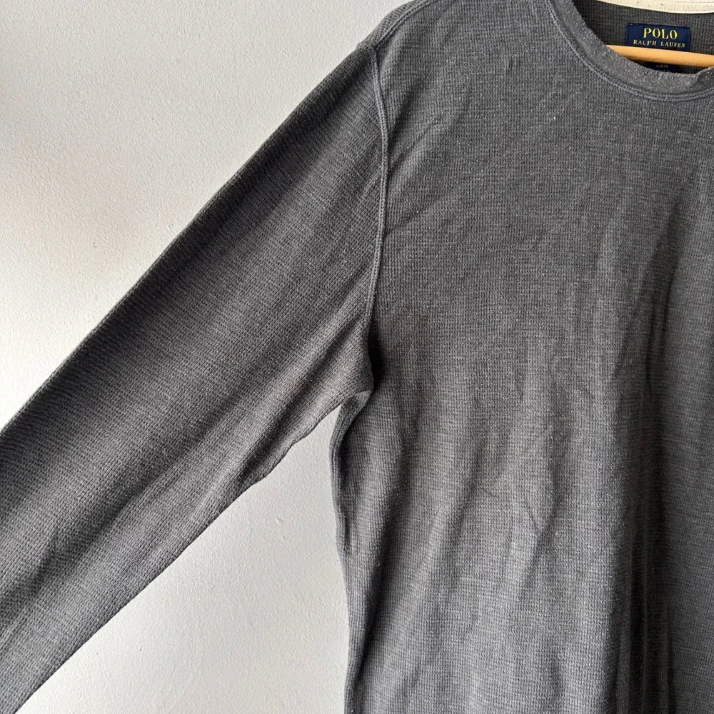 Polo Ralph Lauren‎ Men's Gray Waffle Knit Long Sleeve Crew Neck Shirt Size L